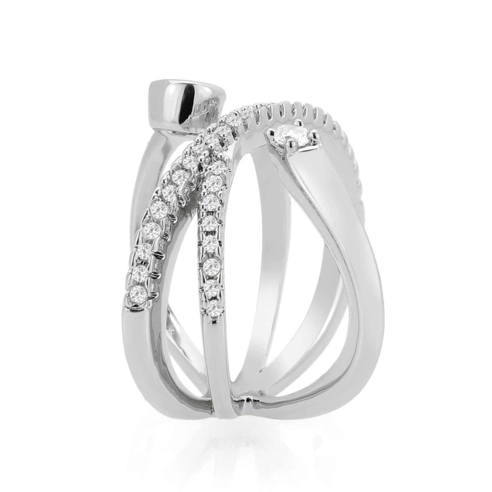 3W1766 - Imitation Rhodium Brass Ring with AAA Grade CZ in Clear-2