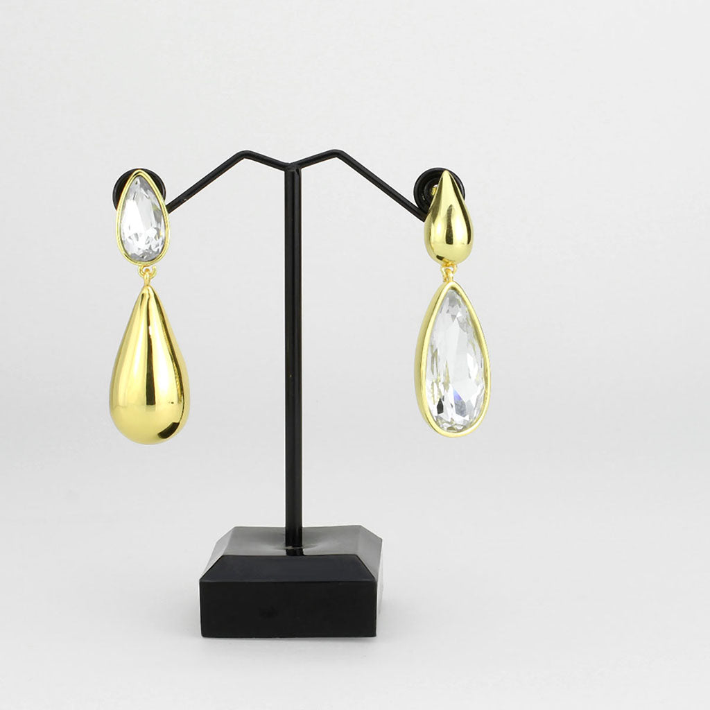 3W1767G - Flash Gold Brass Earring with Top Grade Crystal in Clear-0