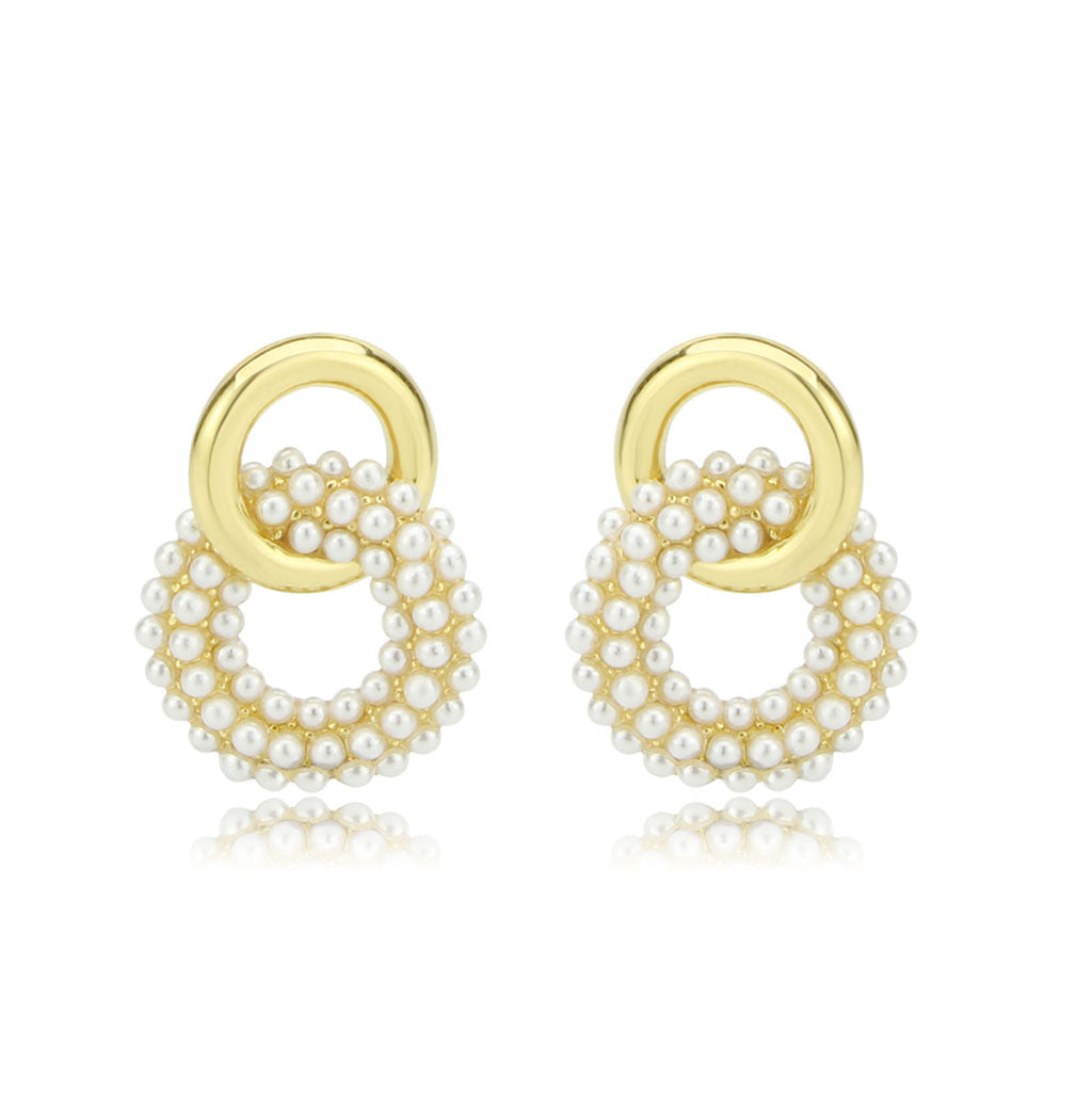 3W1775 - Flash Gold Brass Earring with Synthetic in White-0