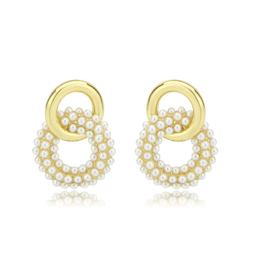3W1775 - Flash Gold Brass Earring with Synthetic in White-0