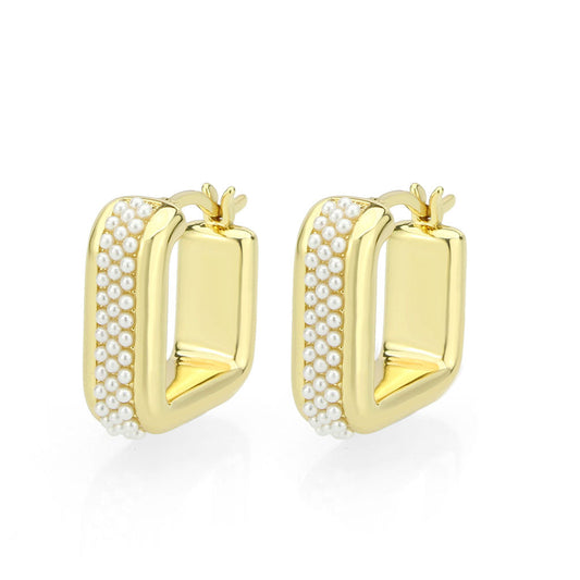 3W1776 - Flash Gold Brass Earring with Synthetic in White-0