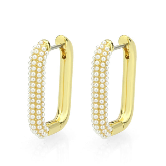 3W1777 - Flash Gold Brass Earring with Synthetic in White-0
