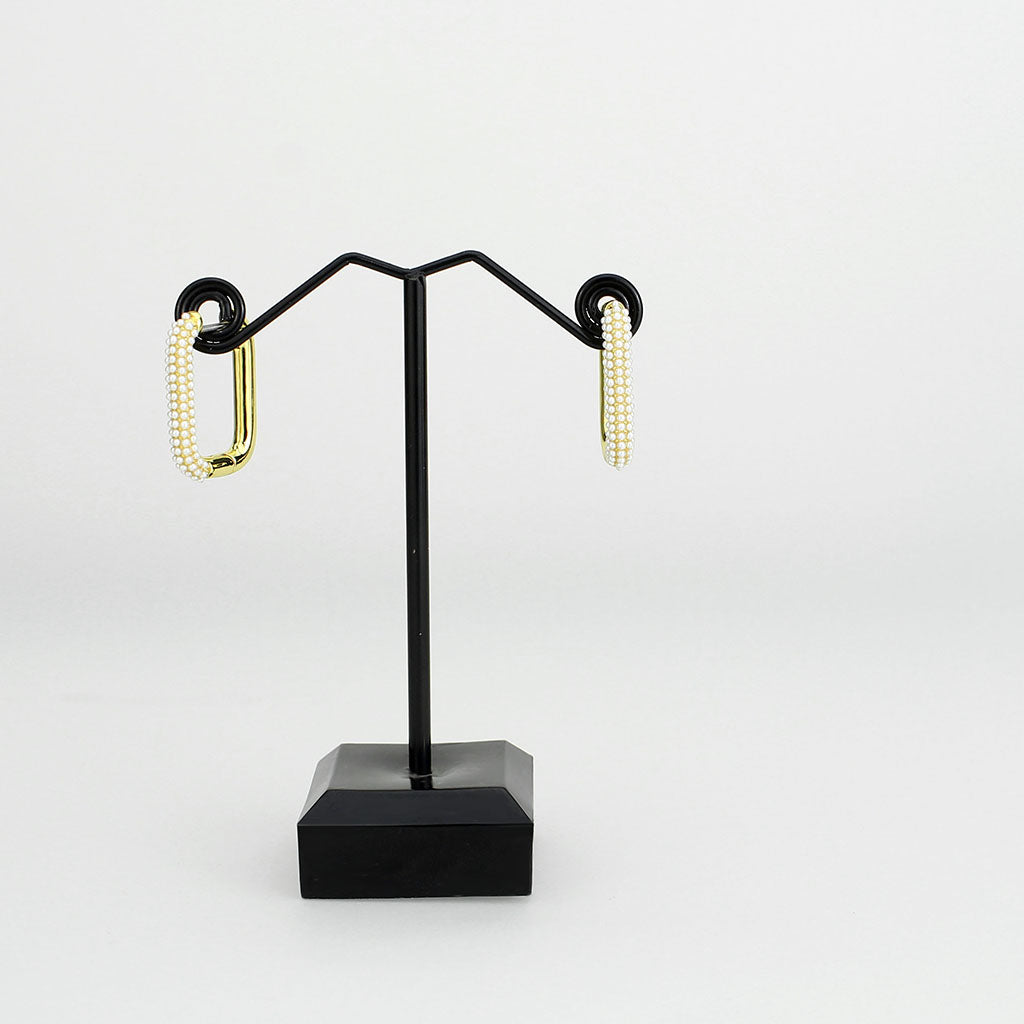 3W1777 - Flash Gold Brass Earring with Synthetic in White-2