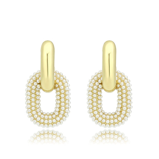 3W1778 - Flash Gold Brass Earring with Synthetic in White-0