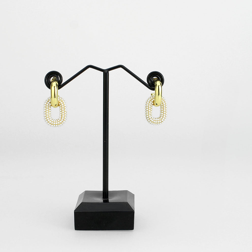 3W1778 - Flash Gold Brass Earring with Synthetic in White-2