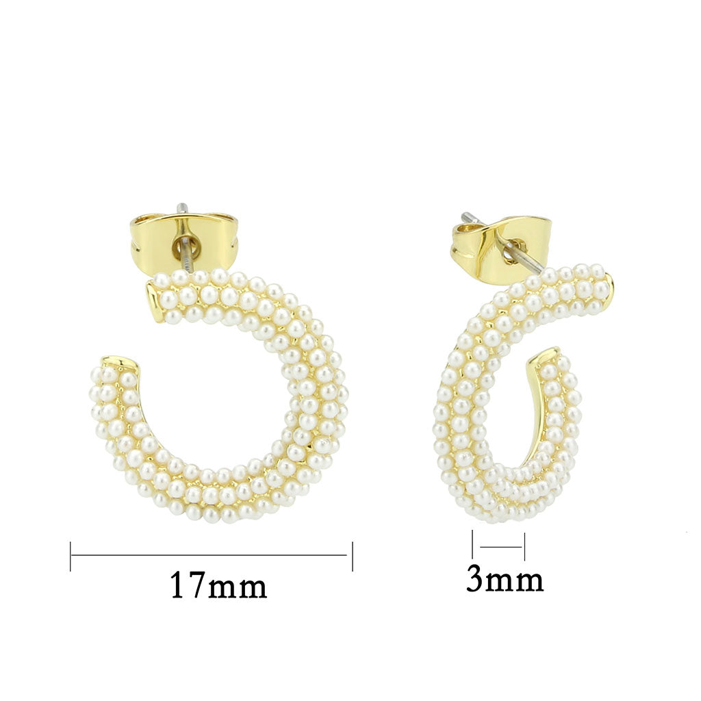 3W1780 - Flash Gold Brass Earring with Synthetic in White-1