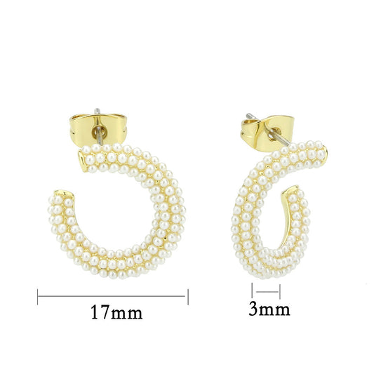 3W1780 - Flash Gold Brass Earring with Synthetic in White-1