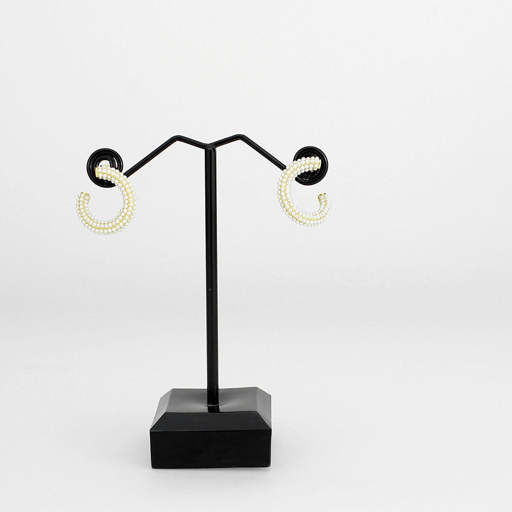 3W1780 - Flash Gold Brass Earring with Synthetic in White-2