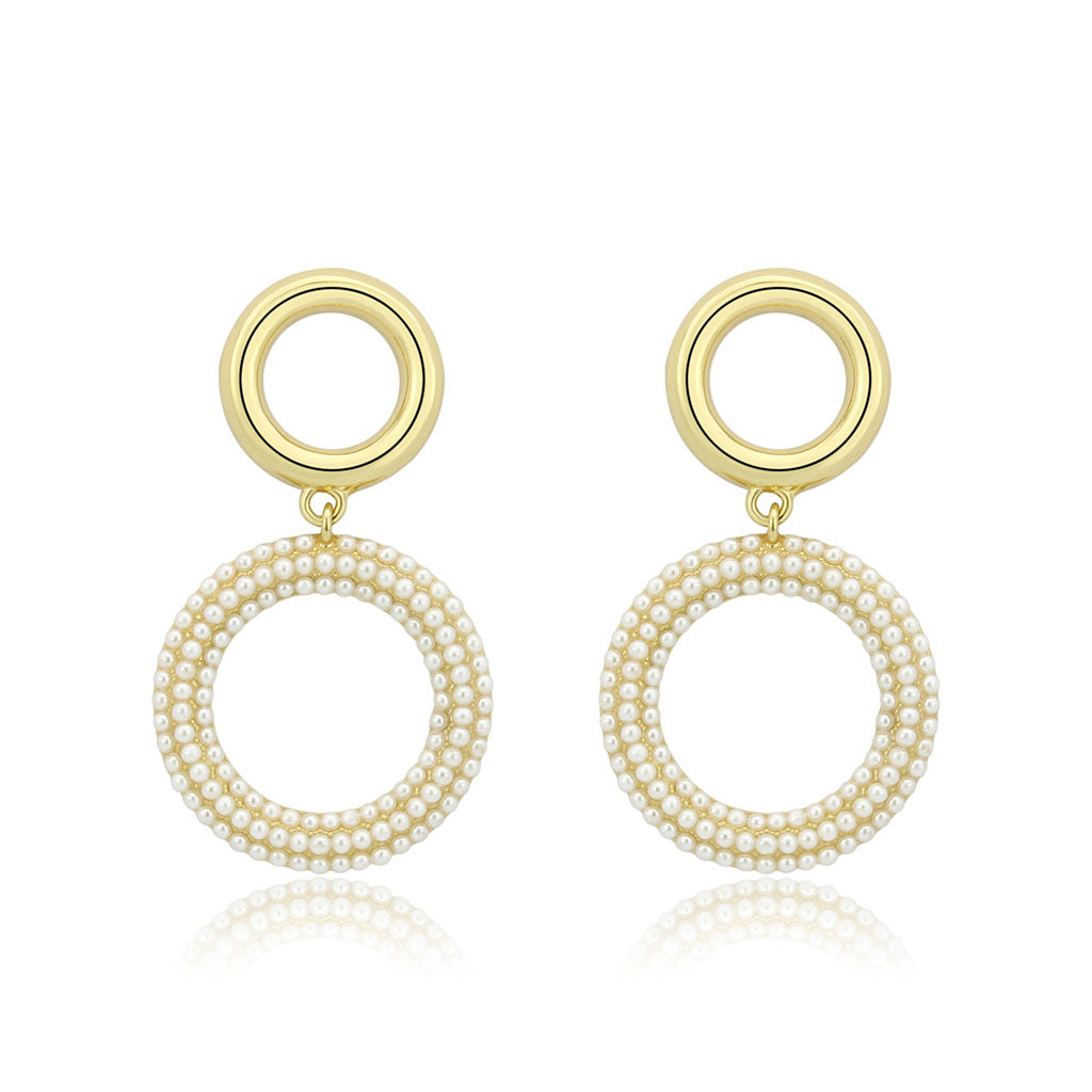 3W1784 - Flash Gold Brass Earring with Synthetic in White-0