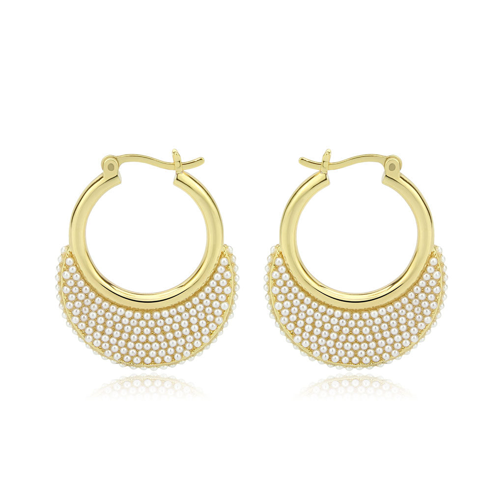 3W1785 - Flash Gold Brass Earring with Synthetic in White-0