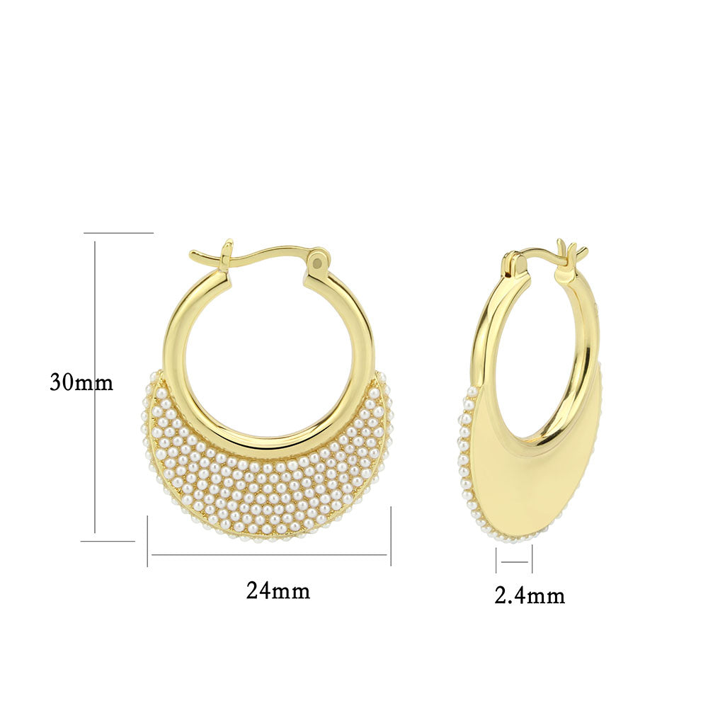 3W1785 - Flash Gold Brass Earring with Synthetic in White-1