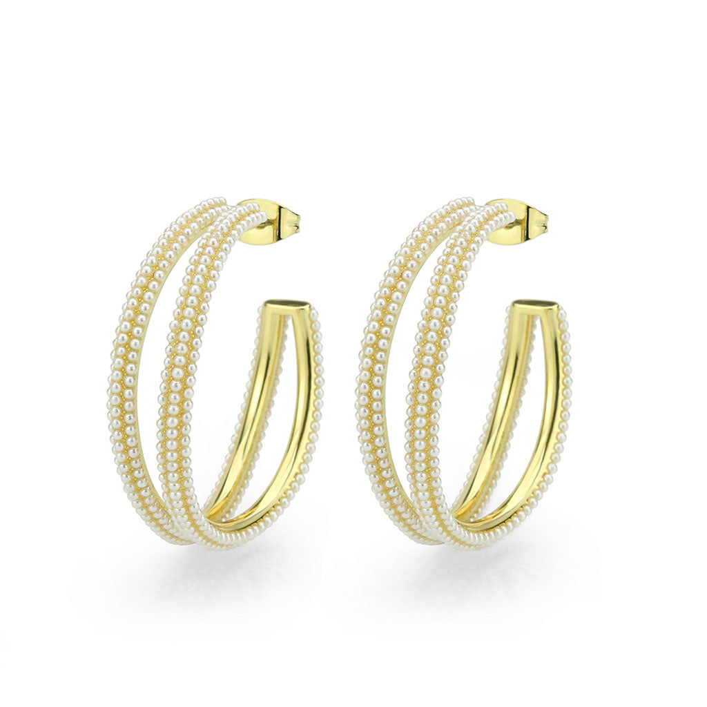 3W1789 - Flash Gold Brass Earring with Synthetic in White-0