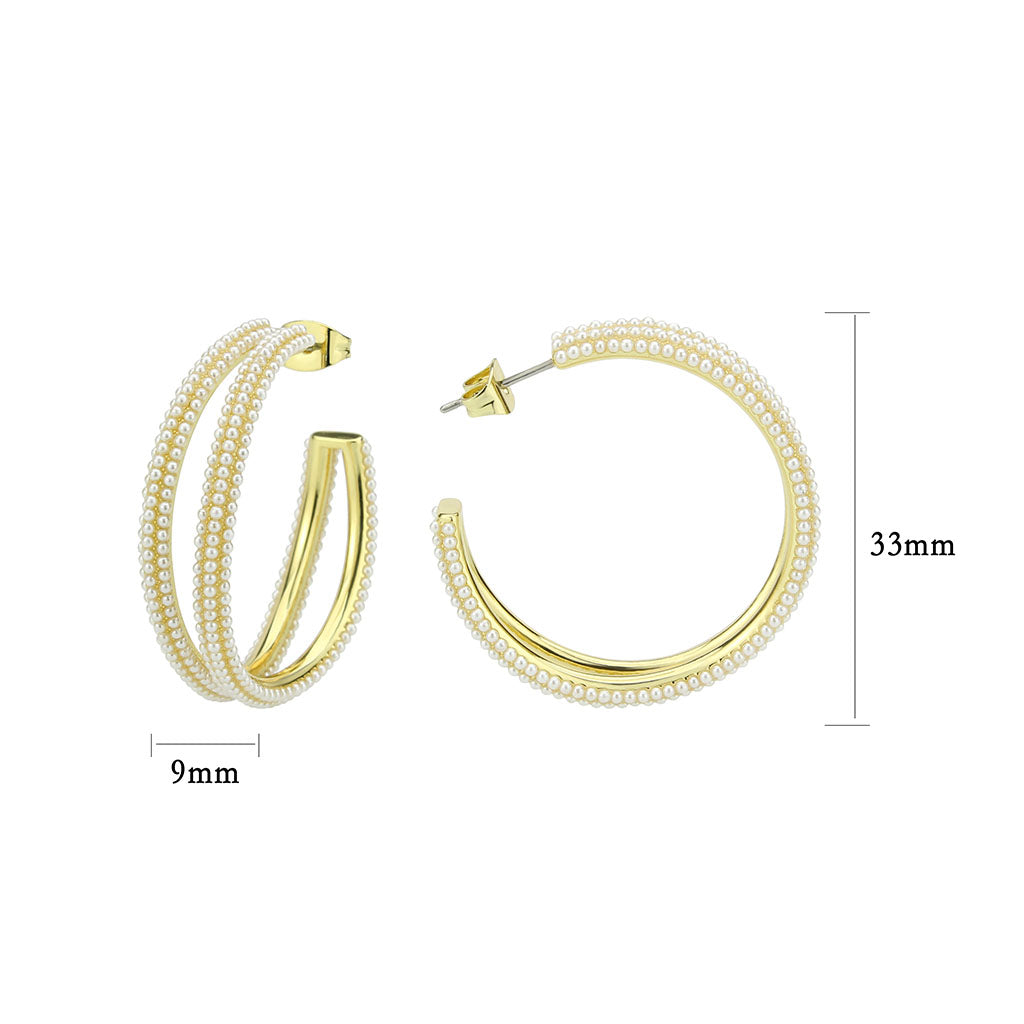 3W1789 - Flash Gold Brass Earring with Synthetic in White-1