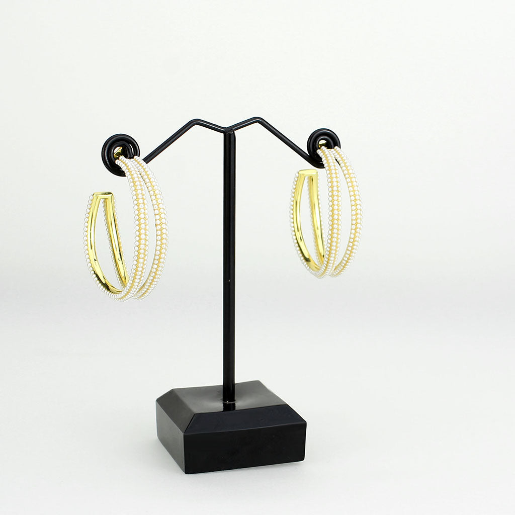 3W1789 - Flash Gold Brass Earring with Synthetic in White-2