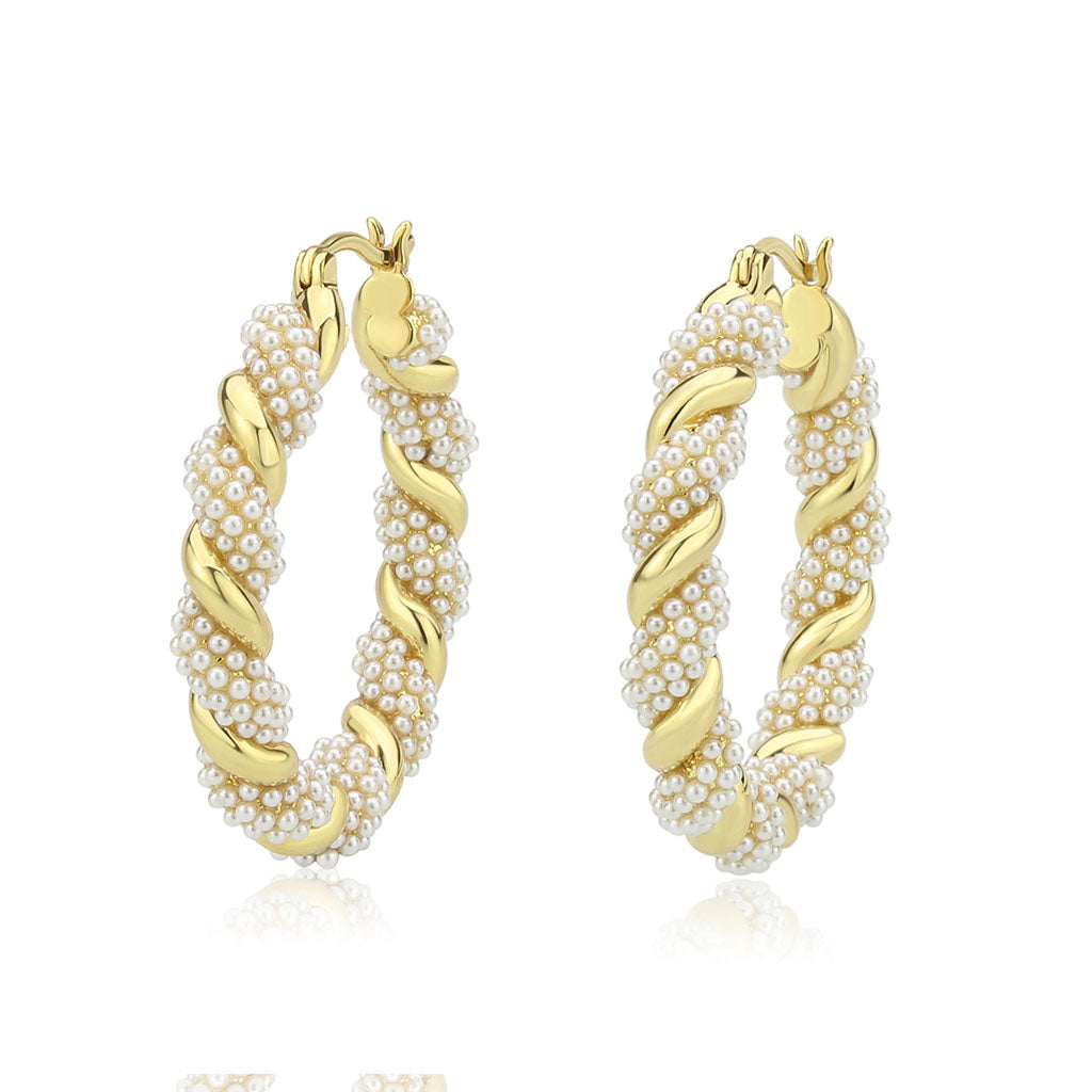 3W1790 - Flash Gold Brass Earring with Synthetic in White-0