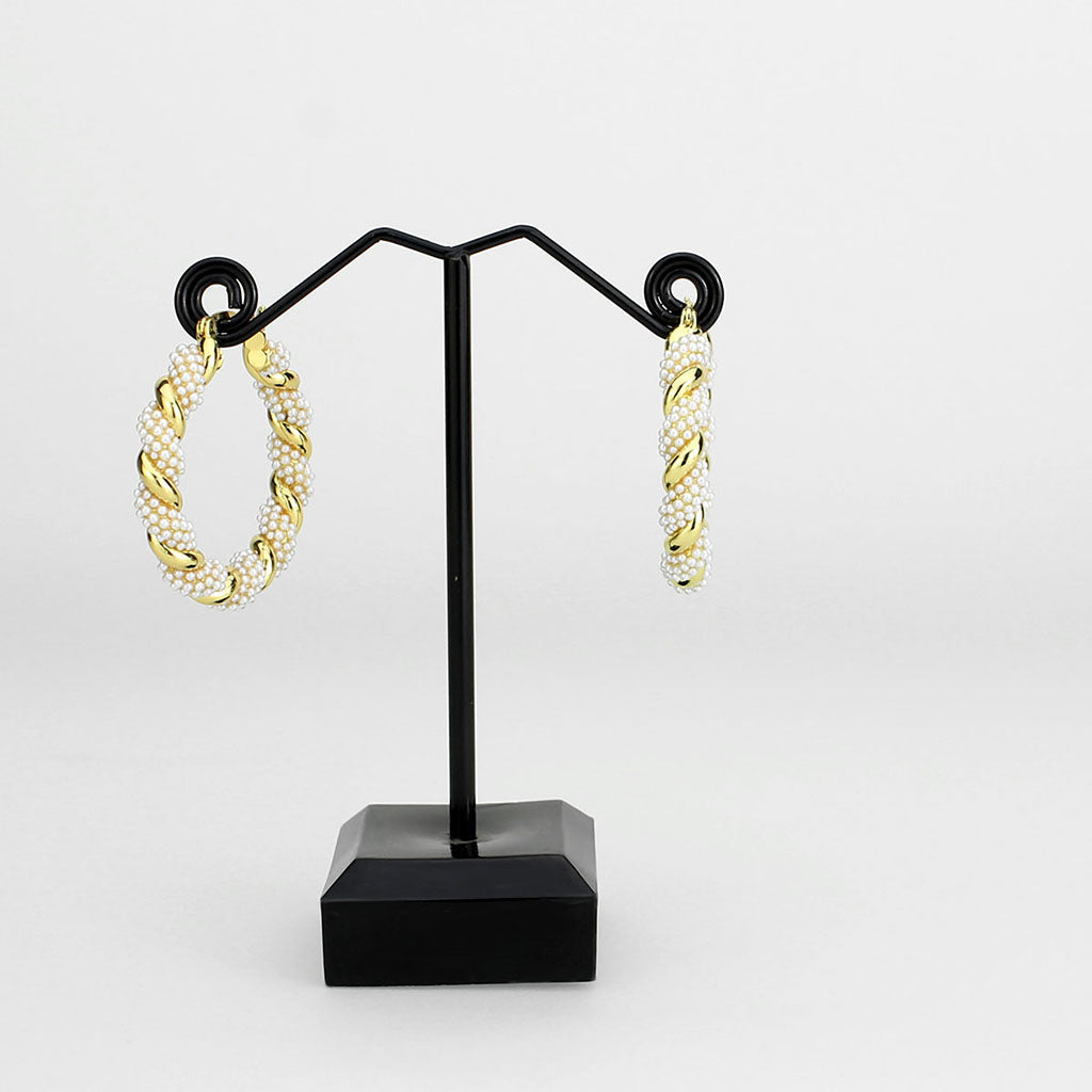 3W1790 - Flash Gold Brass Earring with Synthetic in White-2