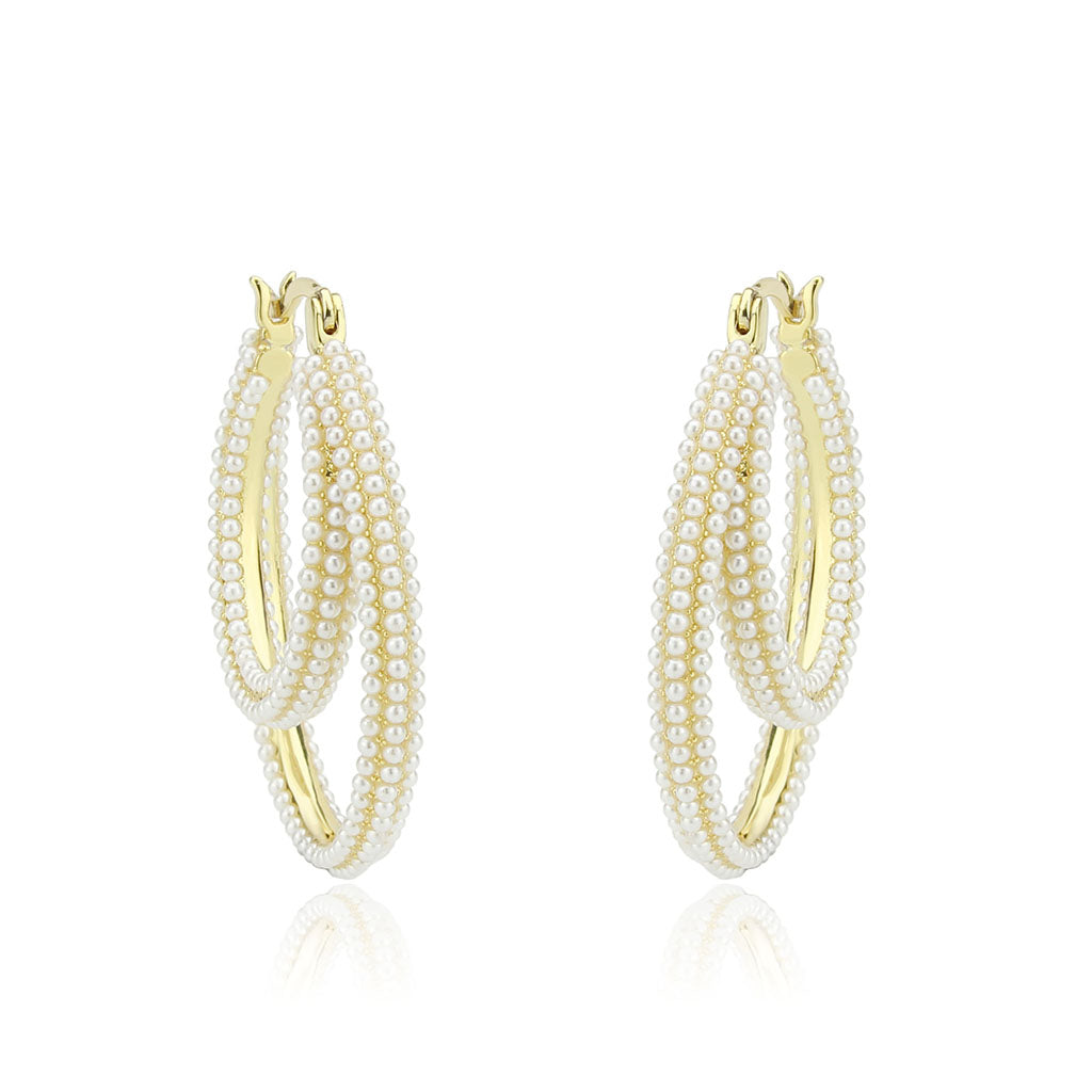 3W1791 - Flash Gold Brass Earring with Synthetic in White-0