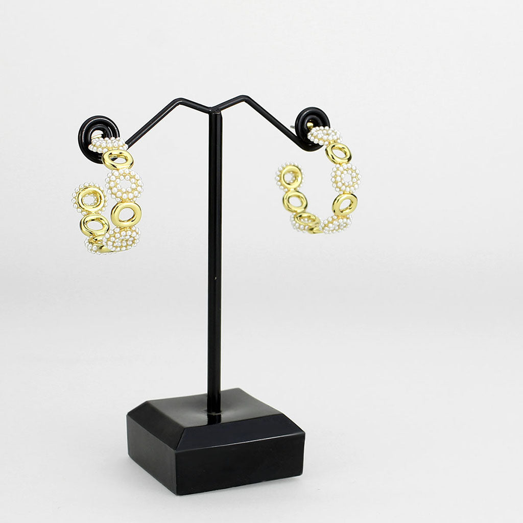 3W1792 - Flash Gold Brass Earring with Synthetic in White-2