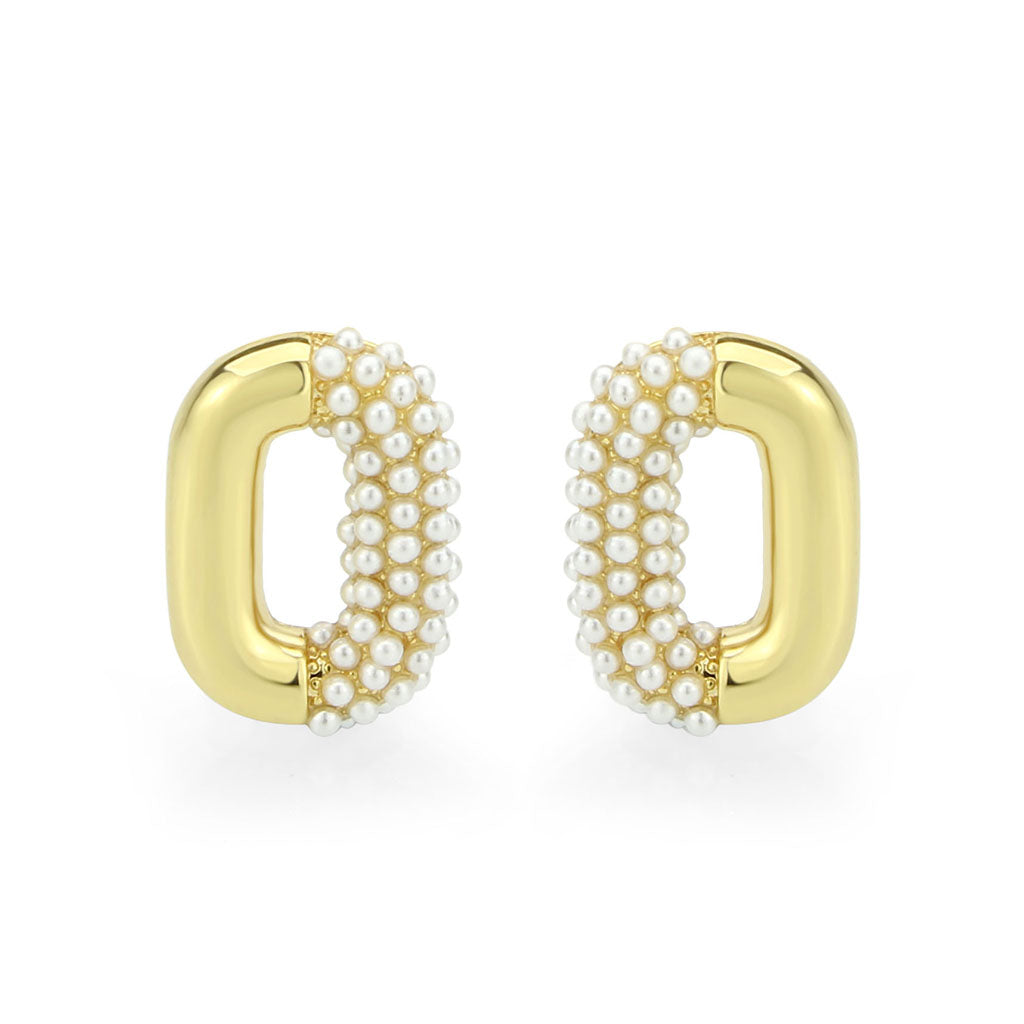 3W1793 - Flash Gold Brass Earring with Synthetic in White-0