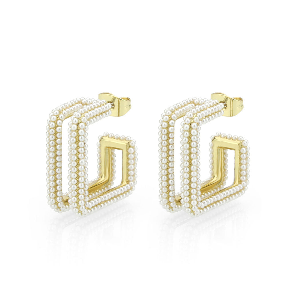 3W1794 - Flash Gold Brass Earring with Synthetic in White-0