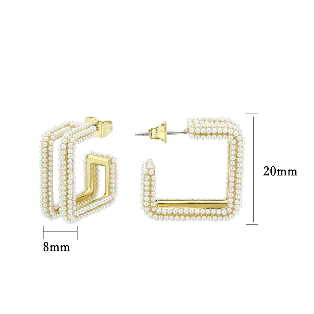 3W1794 - Flash Gold Brass Earring with Synthetic in White-1