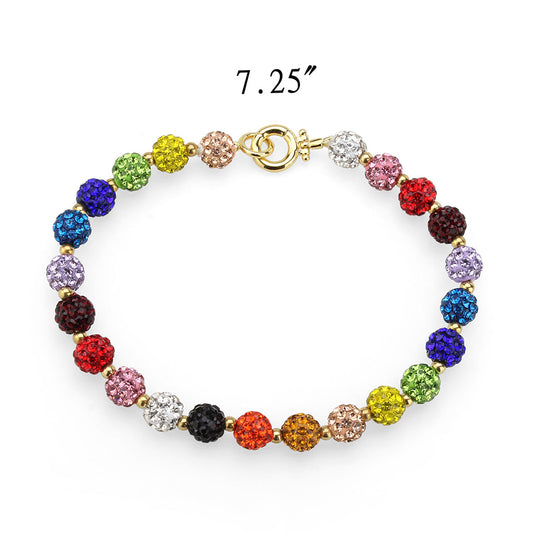 3W1796 - Gold Brass Bracelet with Top Grade Crystal in MultiColor-1