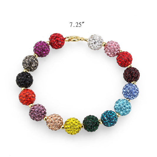 3W1797 - Gold Brass Bracelet with Top Grade Crystal in MultiColor-1