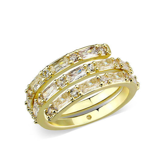 3W1799 - Flash Gold Brass Ring with AAA Grade CZ  In Clear-0