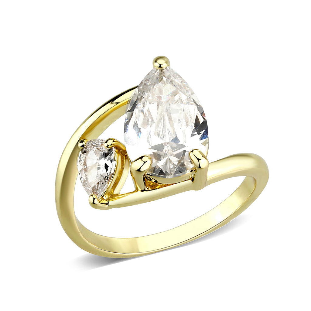 3W1800 - Flash Gold Brass Ring with AAA Grade CZ  In Clear-0