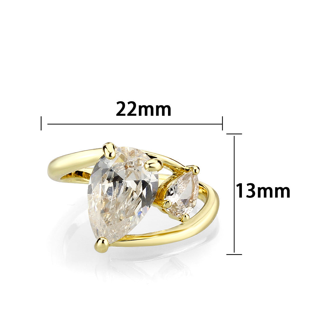 3W1800 - Flash Gold Brass Ring with AAA Grade CZ  In Clear-1