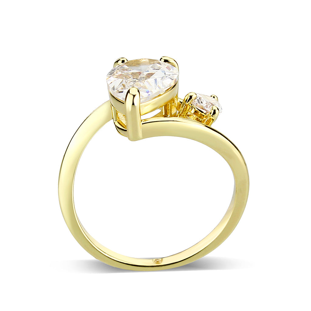 3W1800 - Flash Gold Brass Ring with AAA Grade CZ  In Clear-2