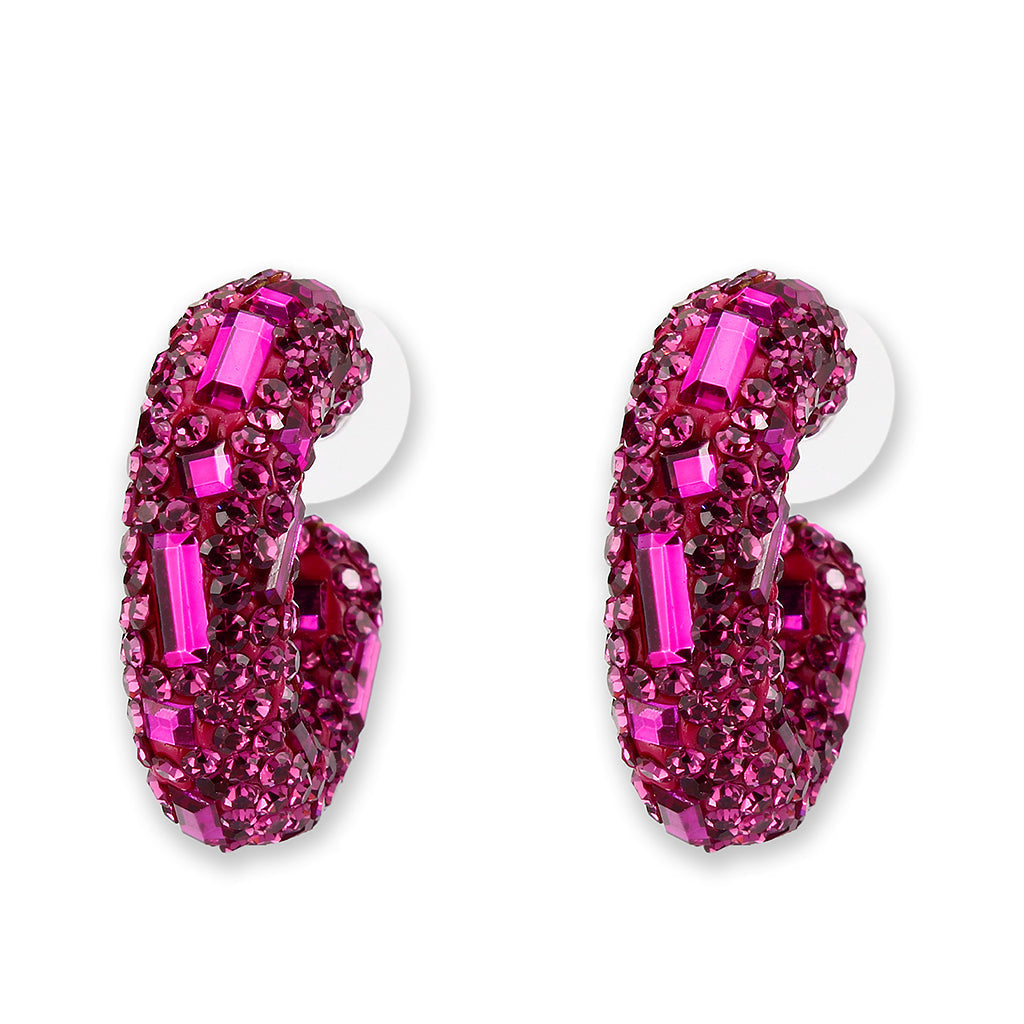 3W1801 - Flash Gold Brass Earring with Top Grade Crystal in Fuchsia-0