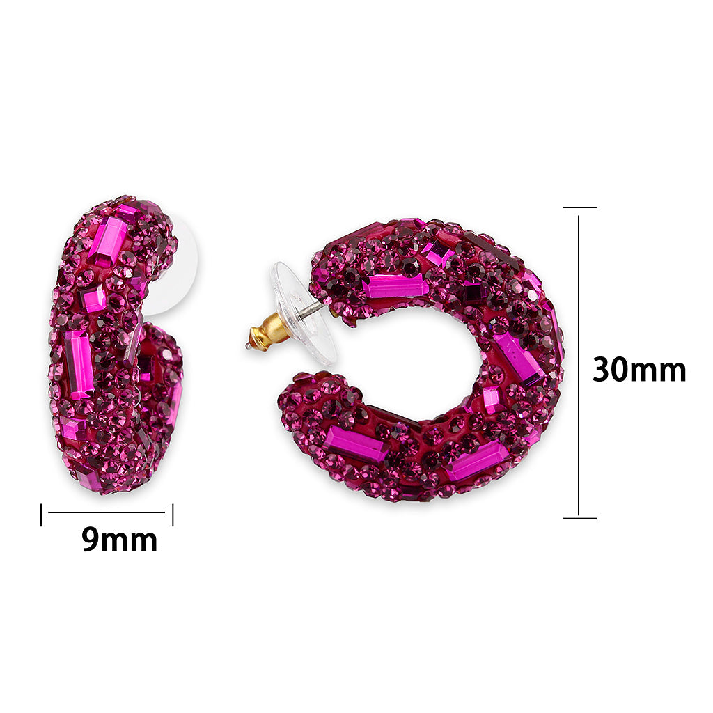 3W1801 - Flash Gold Brass Earring with Top Grade Crystal in Fuchsia-3