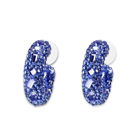 3W1802 - Flash Gold Brass Earring with Top Grade Crystal in Blue-0