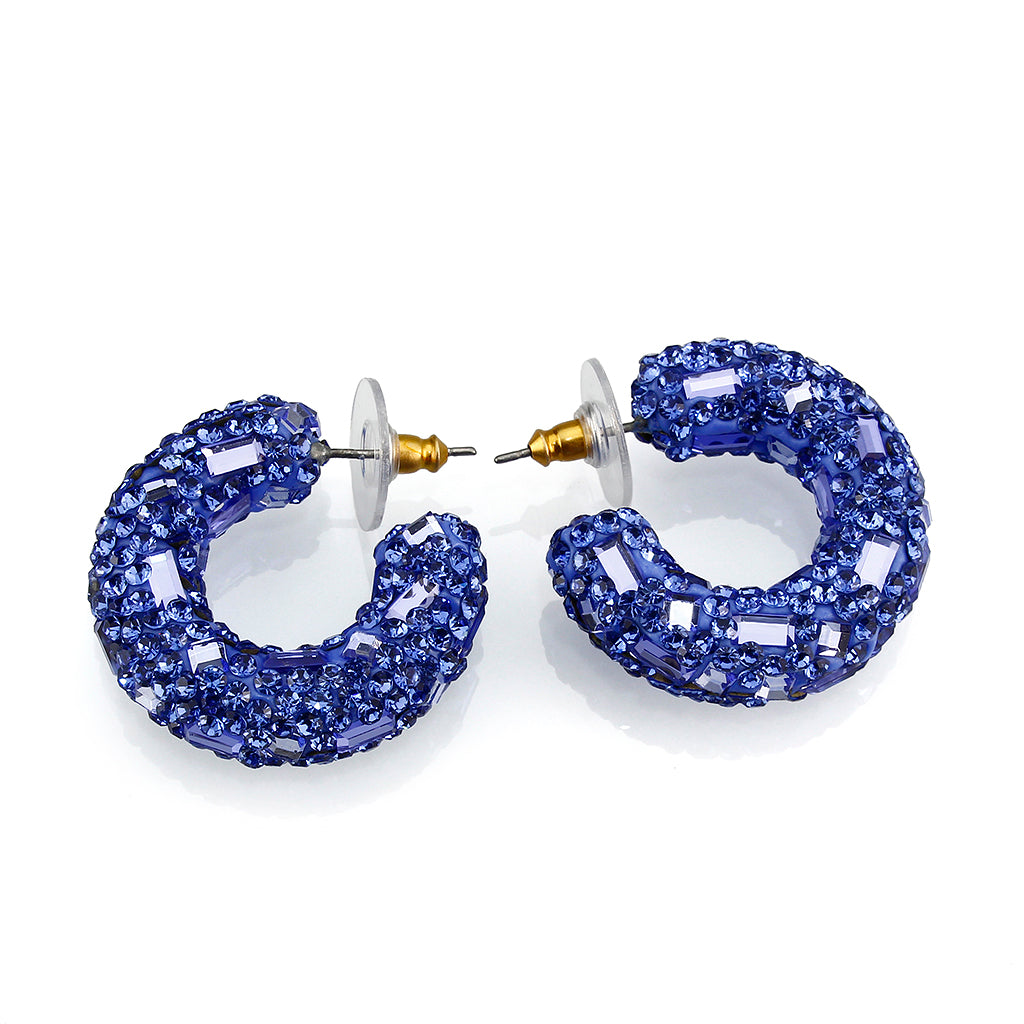 3W1802 - Flash Gold Brass Earring with Top Grade Crystal in Blue-2