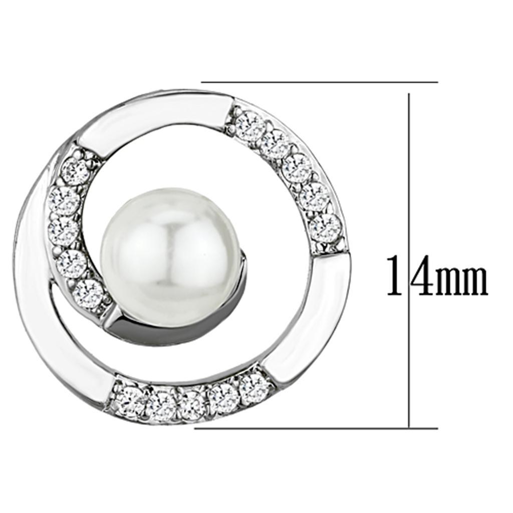 3W366 - Rhodium Brass Earrings with Synthetic Pearl in White-1