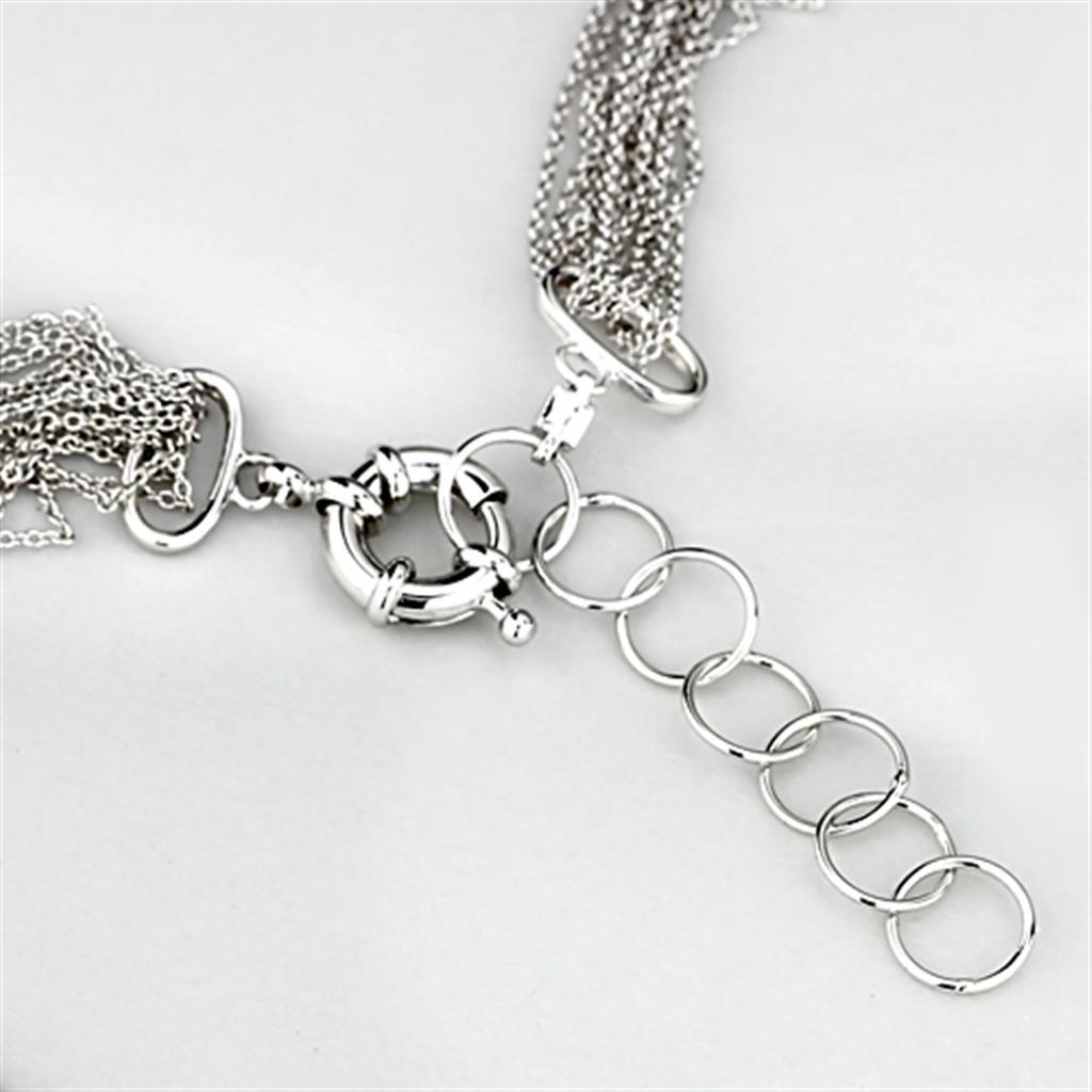 3W412 - Rhodium Brass Necklace with No Stone-2