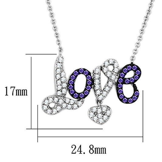 3W414 - Rhodium + Ruthenium Brass Necklace with AAA Grade CZ  in Amethyst-1