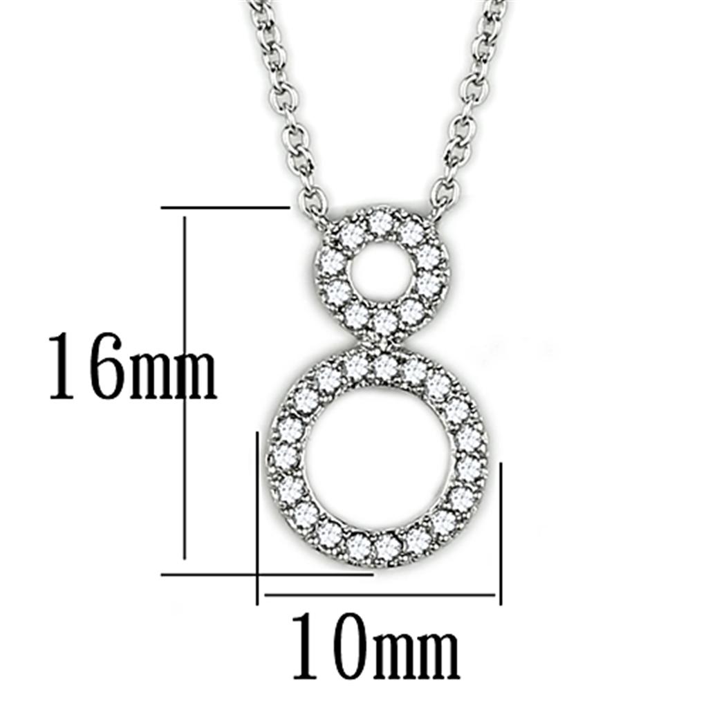 3W421 - Rhodium Brass Necklace with AAA Grade CZ  in Clear-1