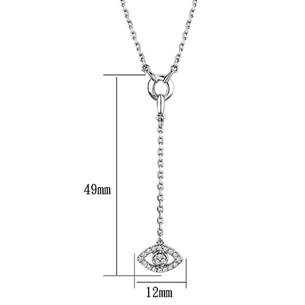 3W423 - Rhodium Brass Necklace with AAA Grade CZ  in Clear-1