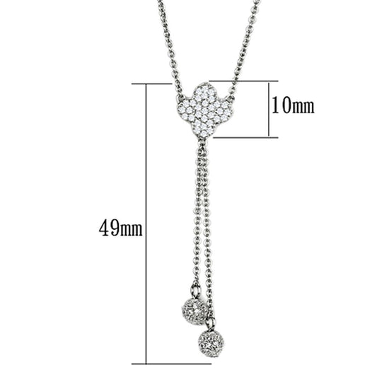 3W427 - Rhodium Brass Necklace with AAA Grade CZ  in Clear-1