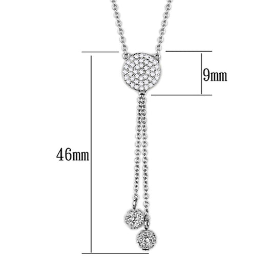 3W429 - Rhodium Brass Necklace with AAA Grade CZ  in Clear-1