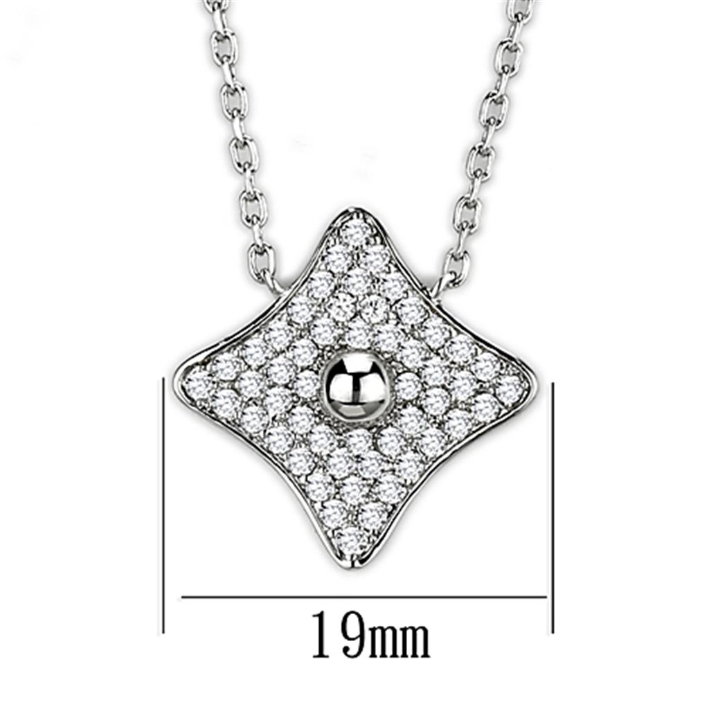 3W430 - Rhodium Brass Necklace with AAA Grade CZ  in Clear-1