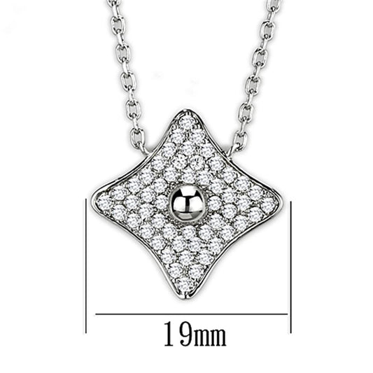 3W430 - Rhodium Brass Necklace with AAA Grade CZ  in Clear-1