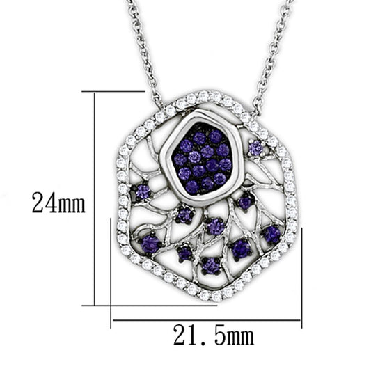 3W438 - Rhodium + Ruthenium Brass Necklace with AAA Grade CZ  in Amethyst-1