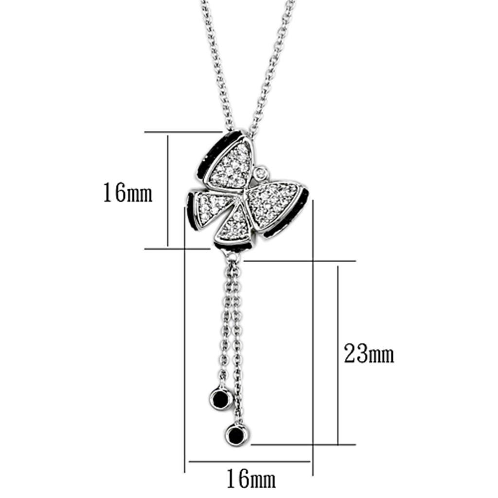 3W441 - Rhodium + Ruthenium Brass Necklace with AAA Grade CZ  in Black Diamond-1