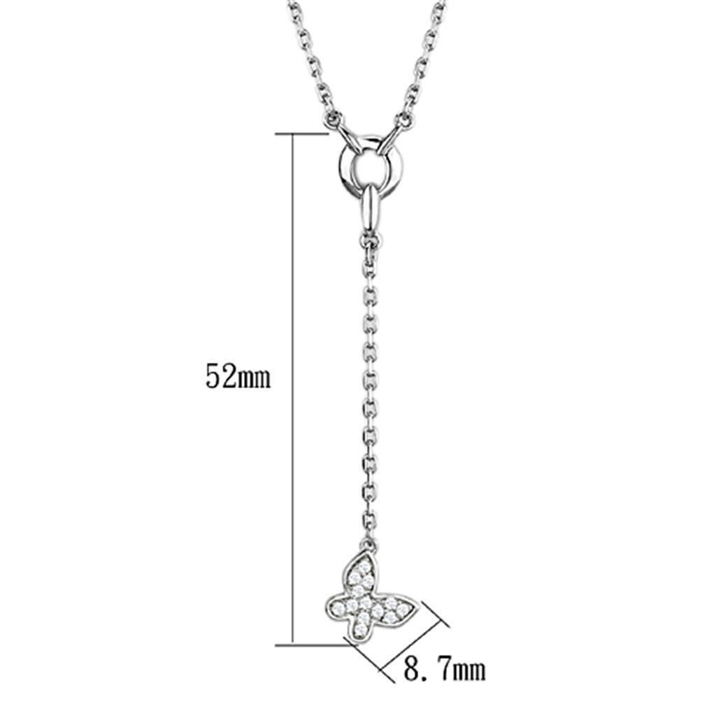 3W443 - Rhodium Brass Necklace with AAA Grade CZ  in Clear-1