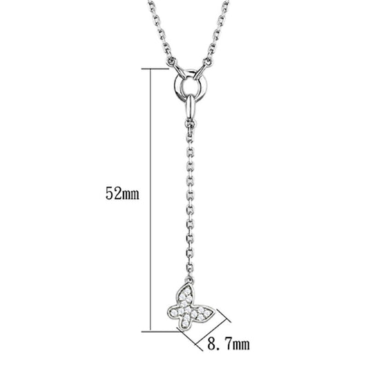 3W443 - Rhodium Brass Necklace with AAA Grade CZ  in Clear-1