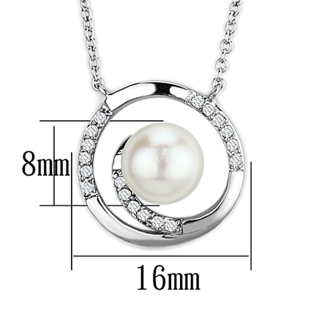 3W444 - Rhodium Brass Necklace with Synthetic Pearl in White-1