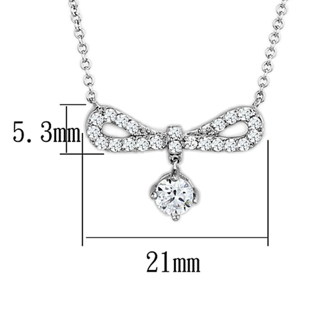 3W452 - Rhodium Brass Necklace with AAA Grade CZ  in Clear-1